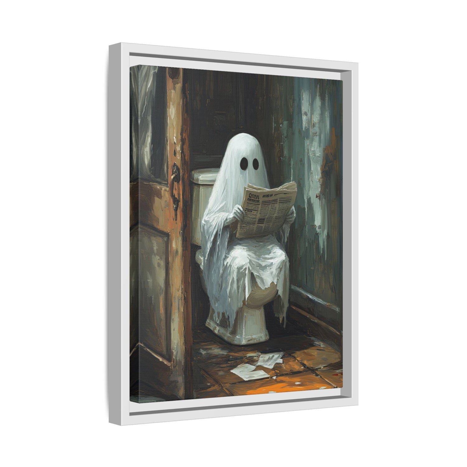 Framed Canvas - Ghostly Bathroom Break