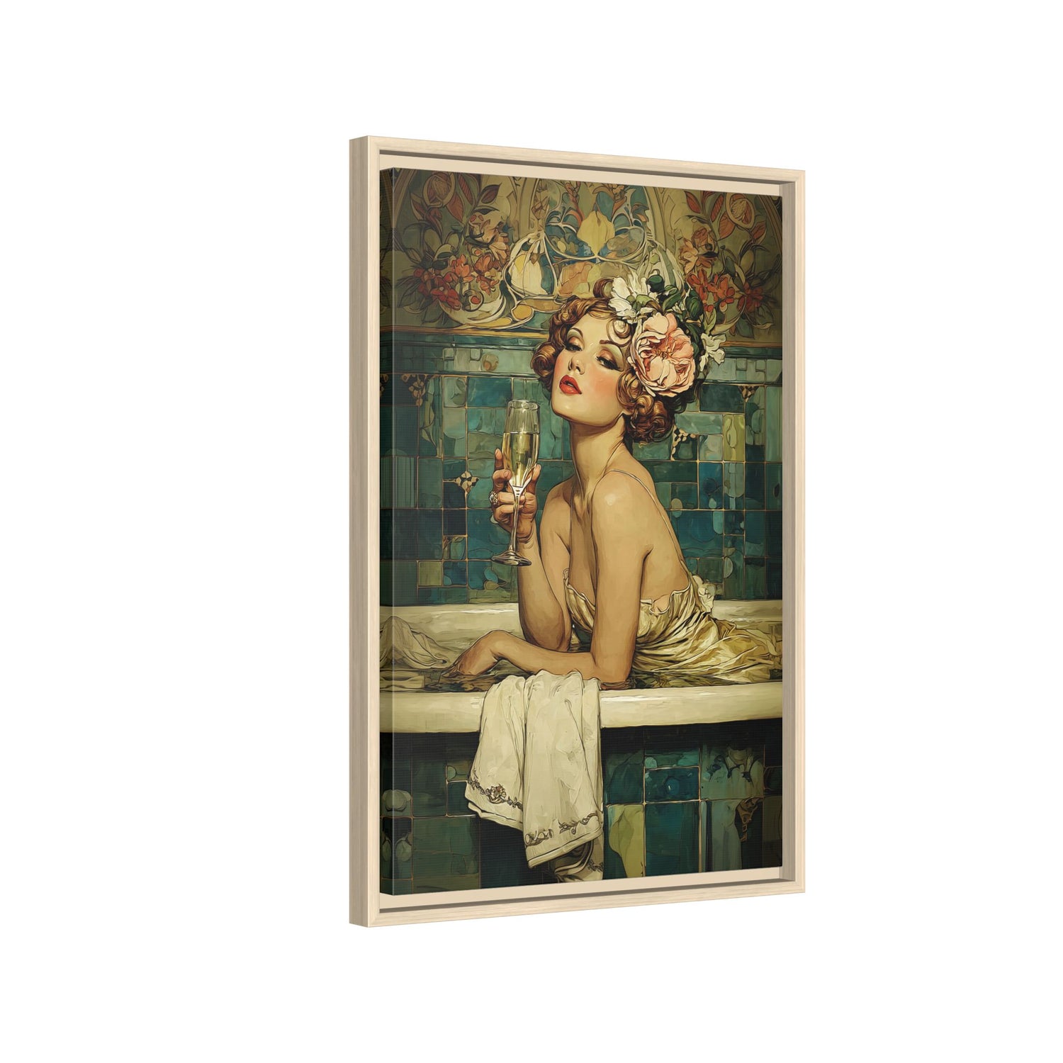 Framed Canvas - Champagne Bathtub Coquette