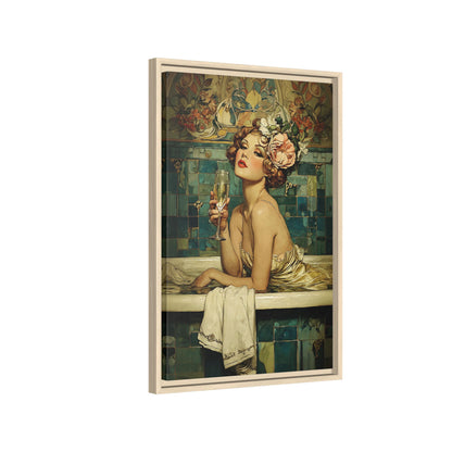 Framed Canvas - Champagne Bathtub Coquette