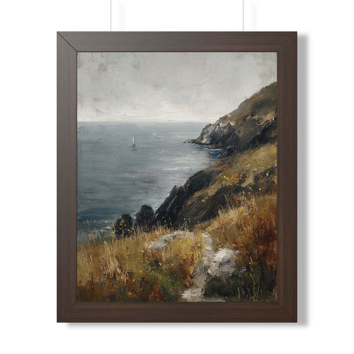 Framed Paper Print - Cliffside Sailboat Seascape