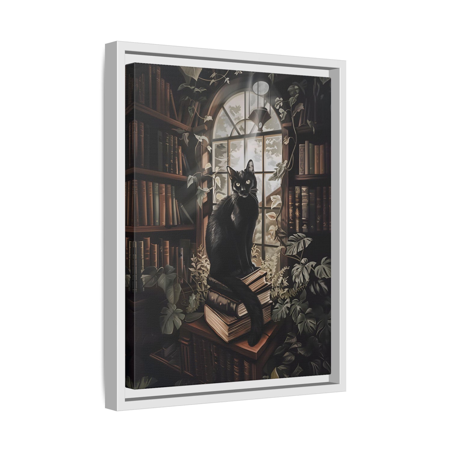 Framed Canvas - Book Hoarder Feline Gaze