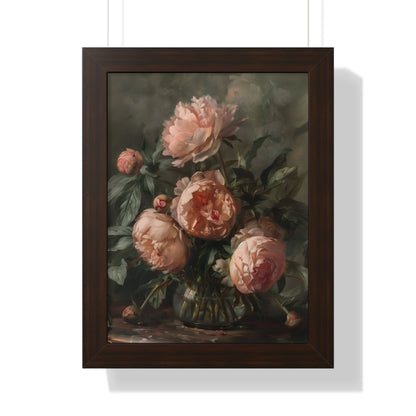 Framed Paper Print - Vintage Blush Peony Bouquet