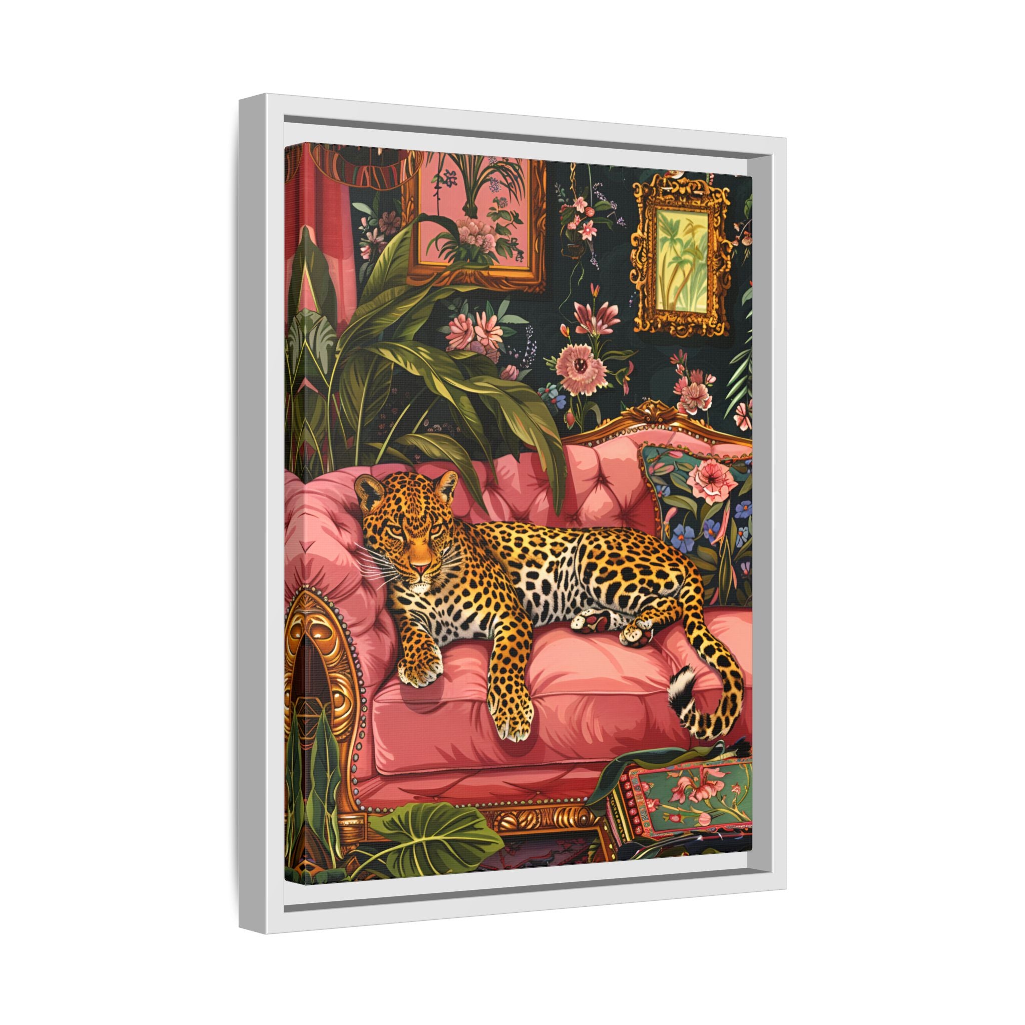 Framed Canvas - Leopard Lounge in Bloom
