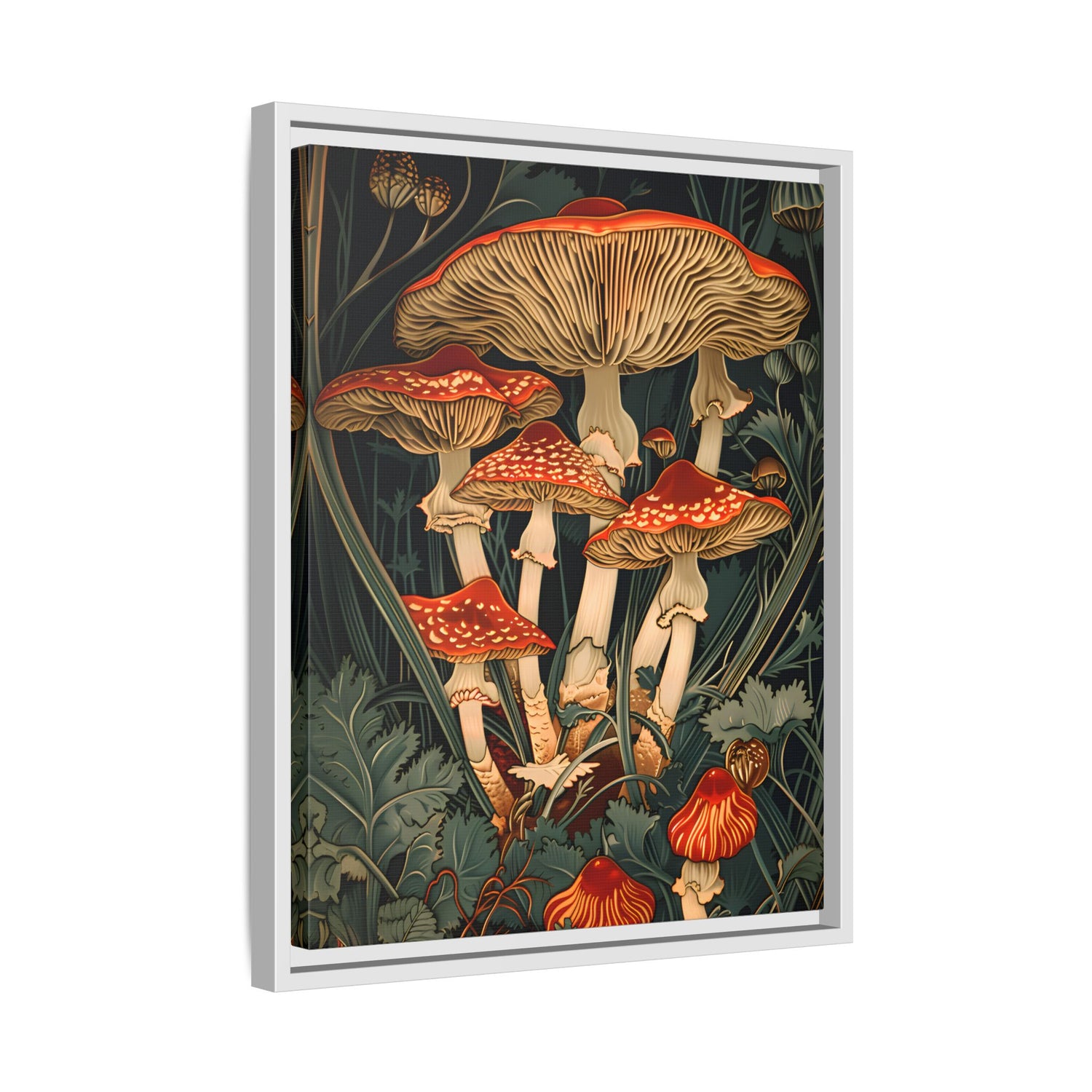 Framed Canvas - Woodland Mushrooms Revival