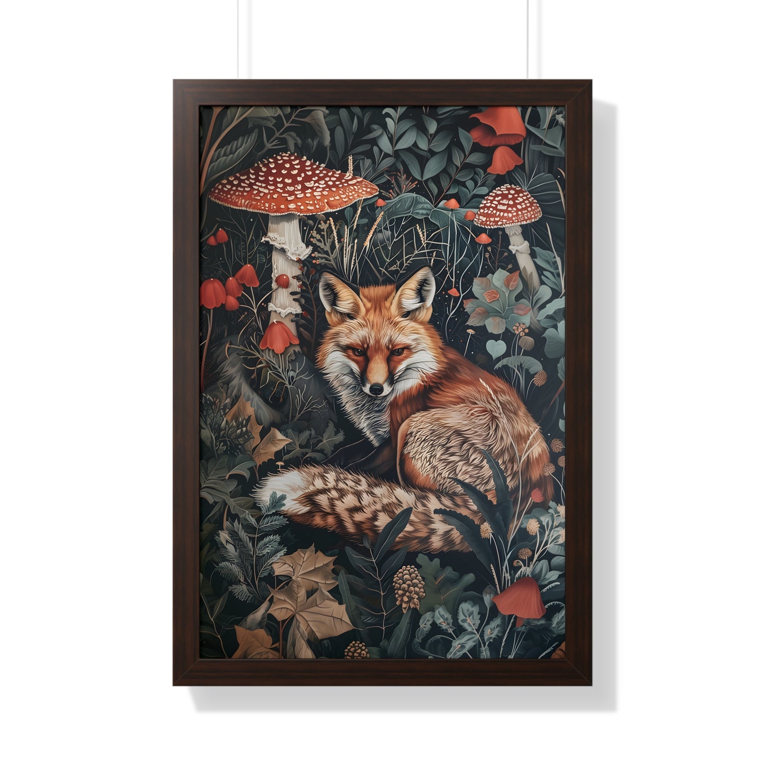 Framed Paper Print - Forest Fox with Mushrooms