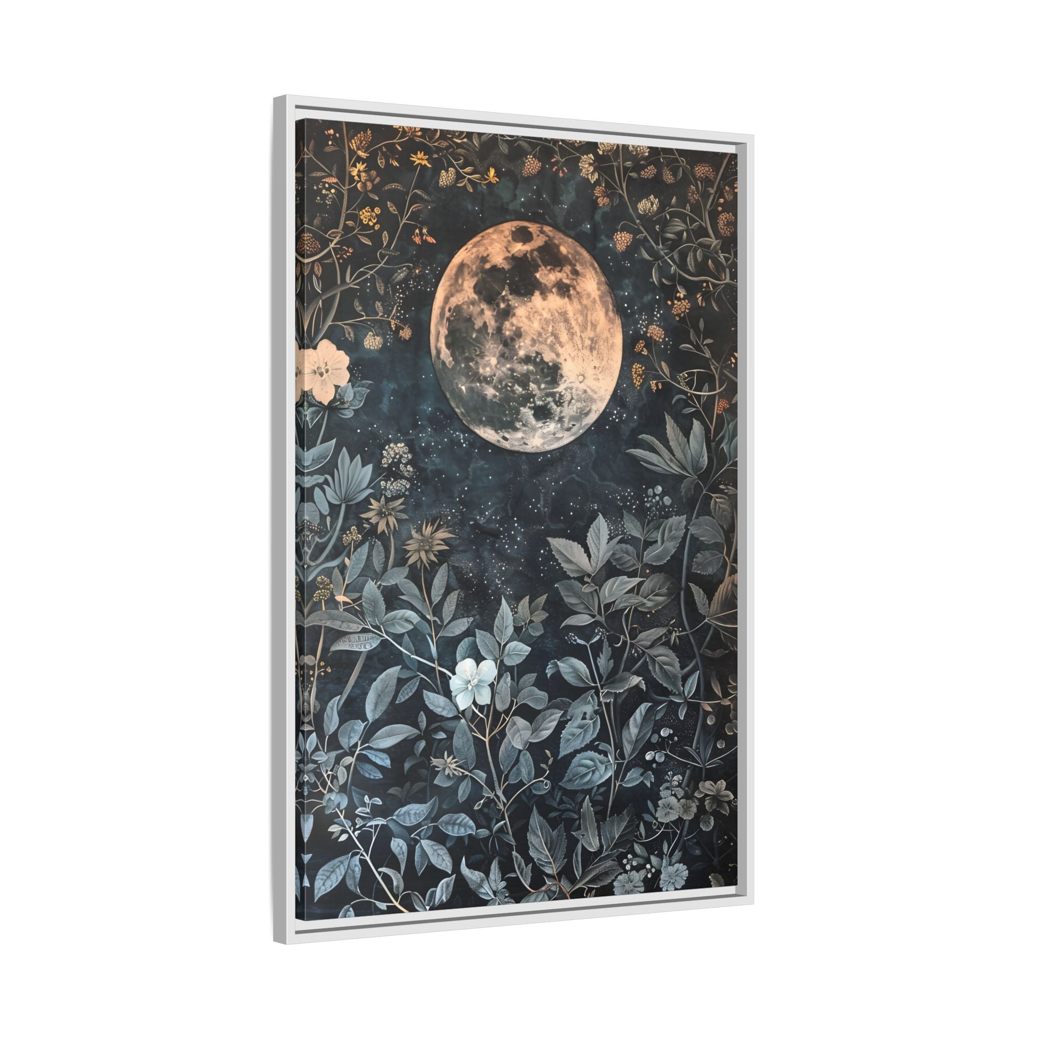 Framed Canvas - Midnight Moonlit Garden