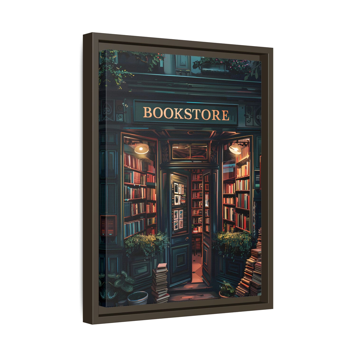 Framed Canvas - Midnight Bookstore Glow