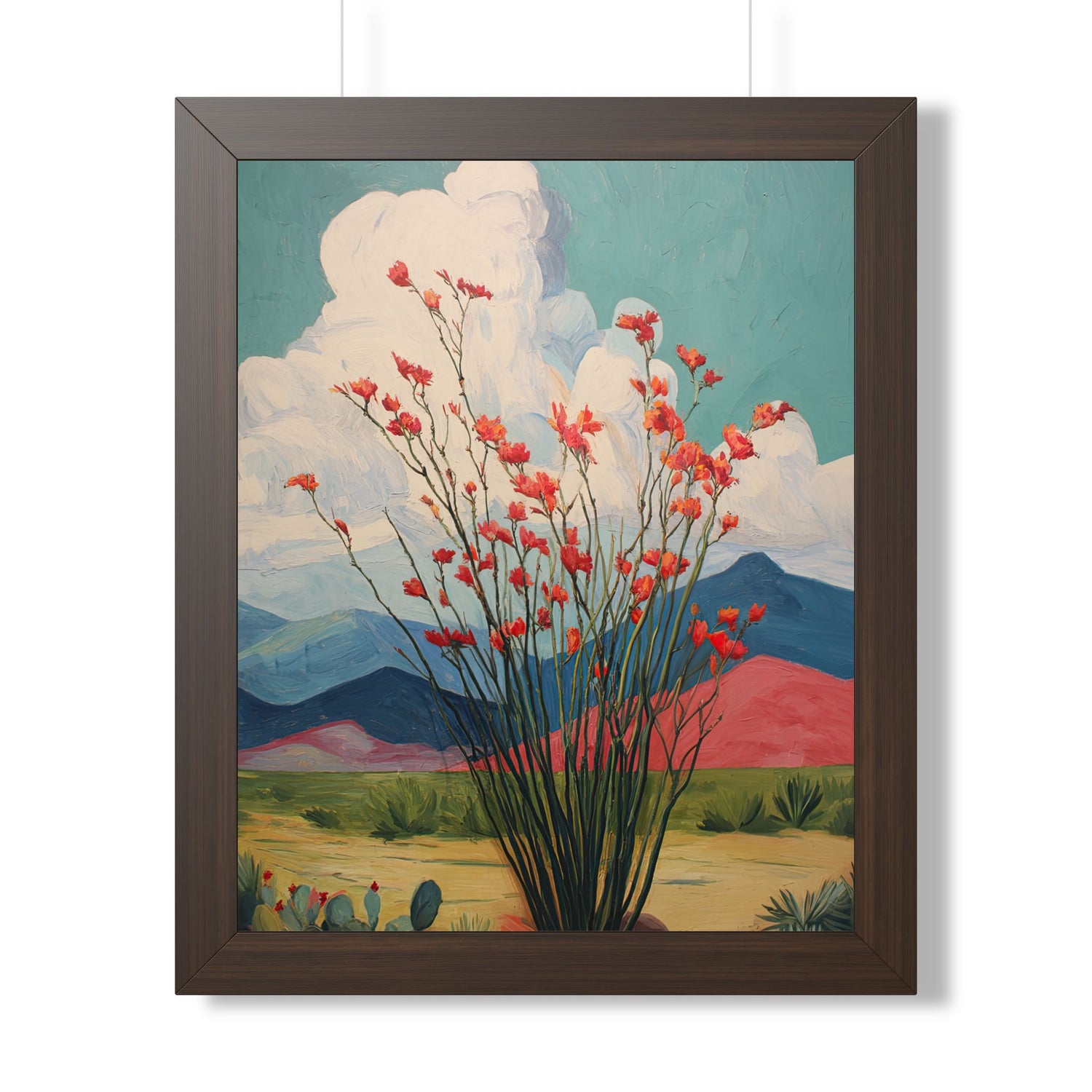 Framed Paper Print - Ocotillo Cactus Desert Bloom