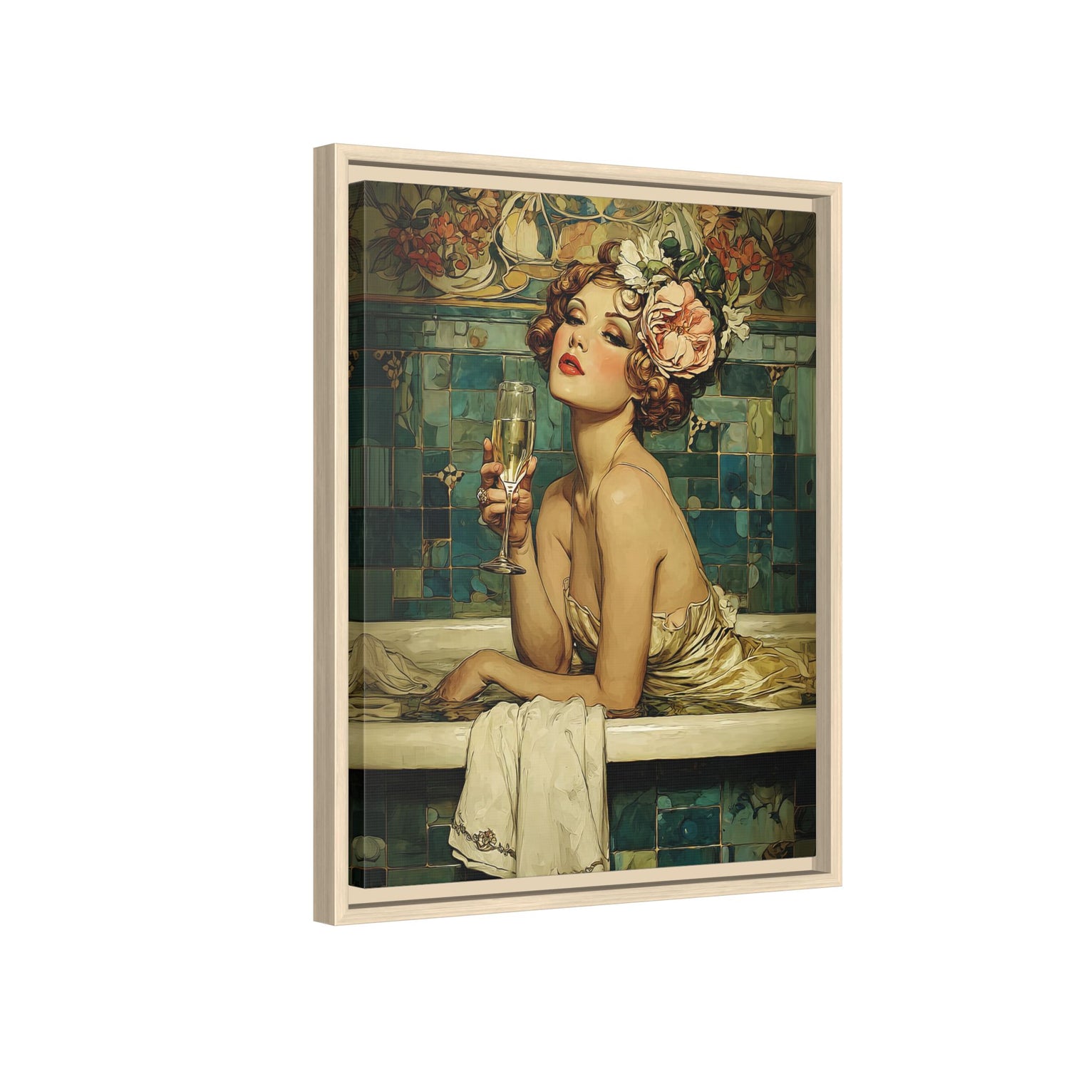 Framed Canvas - Champagne Bathtub Coquette