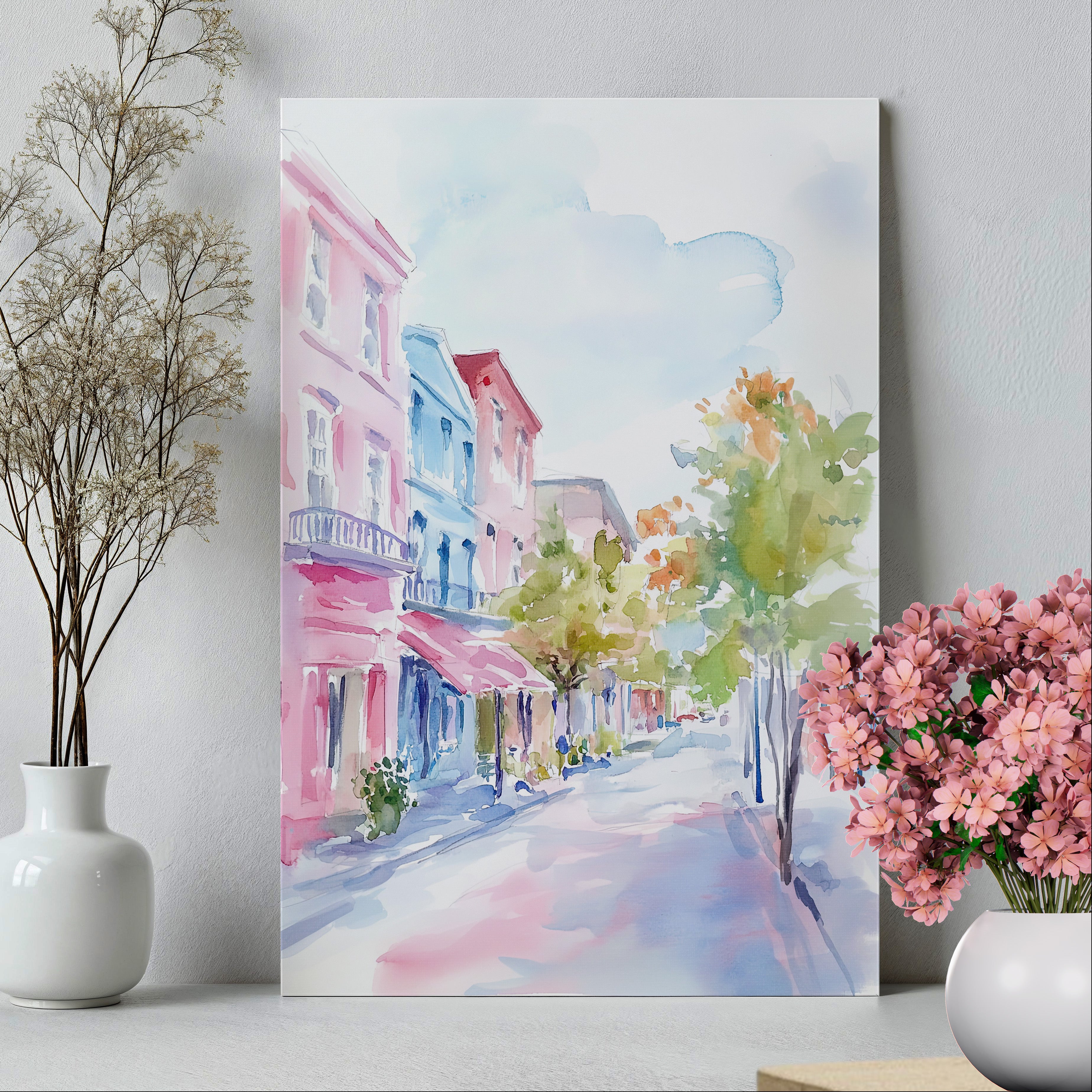 .75" Matte Canvas - Pastel Charleston Street Scene