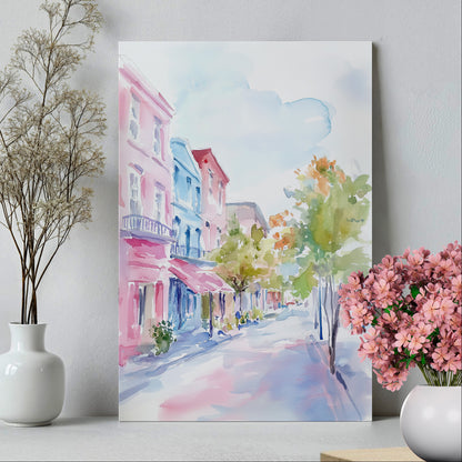 .75" Matte Canvas - Pastel Charleston Street Scene
