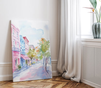 .75" Matte Canvas - Pastel Charleston Street Scene