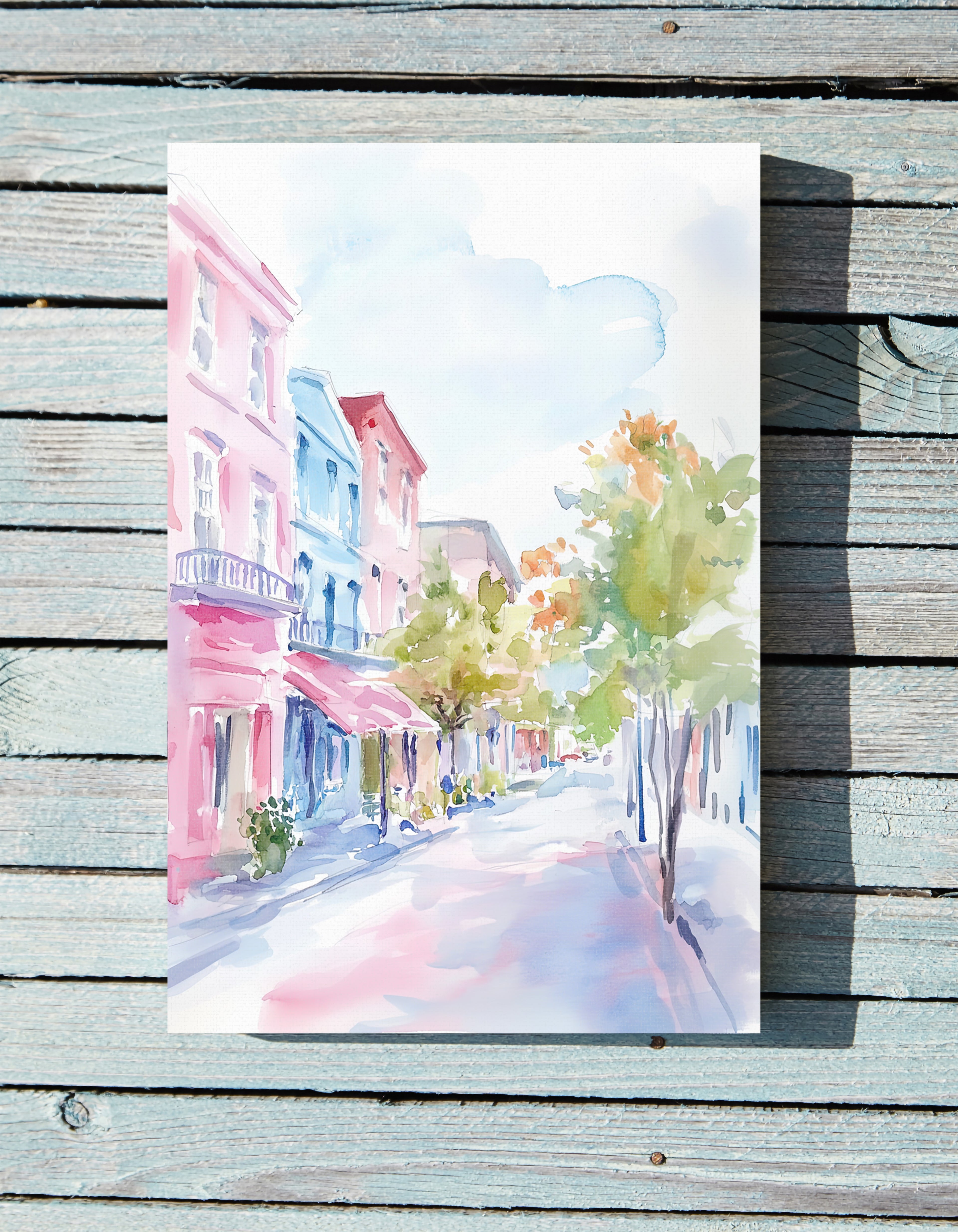 .75" Matte Canvas - Pastel Charleston Street Scene