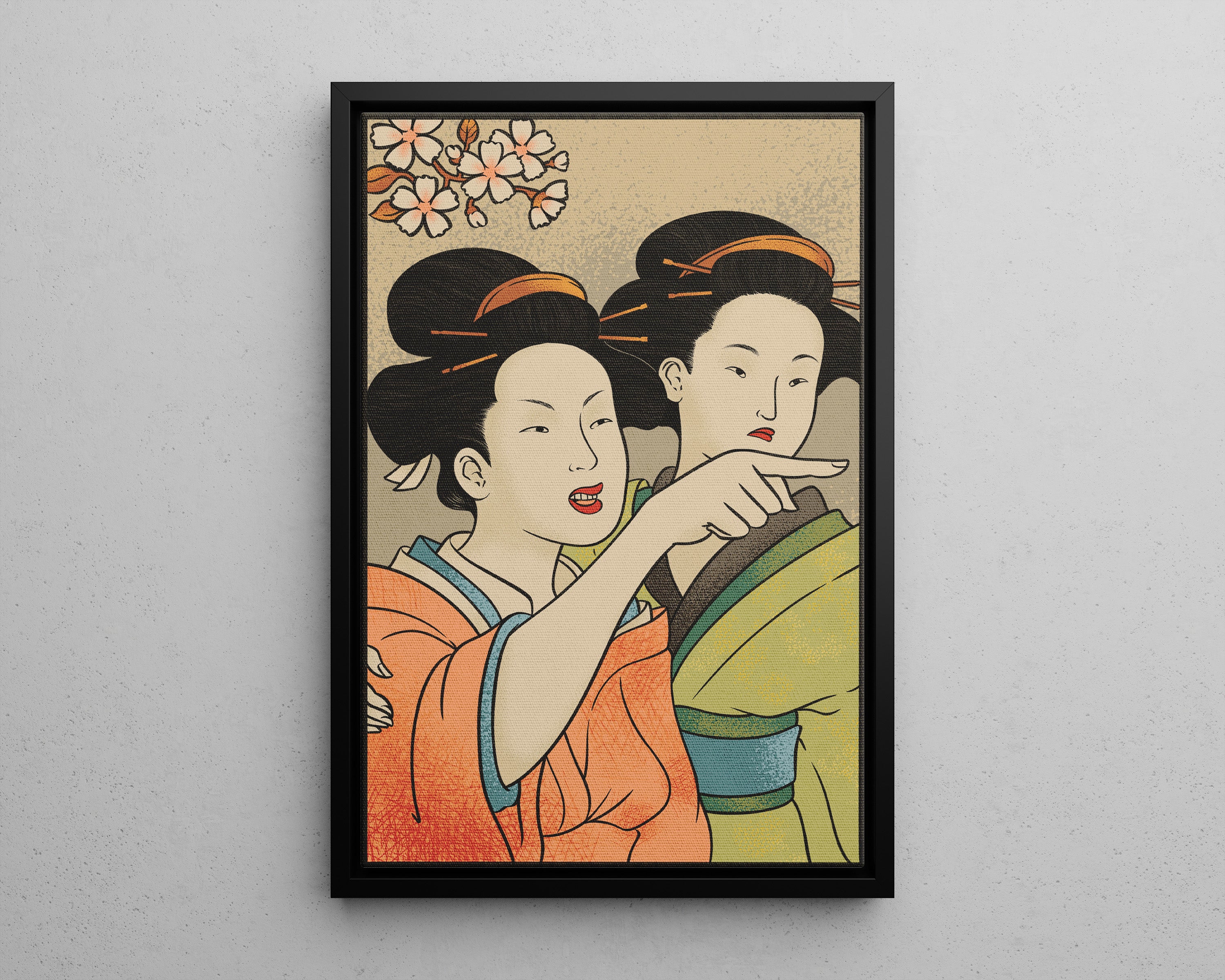 Framed Canvas - Japanese Woman Yells at Cat