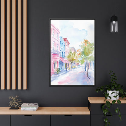 Framed Canvas - Pastel Charleston Street Scene
