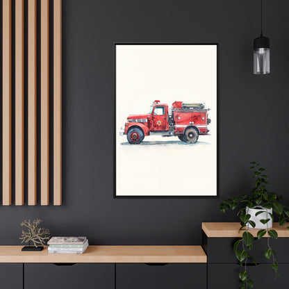 Framed Canvas - Vintage Firetruck Nursery