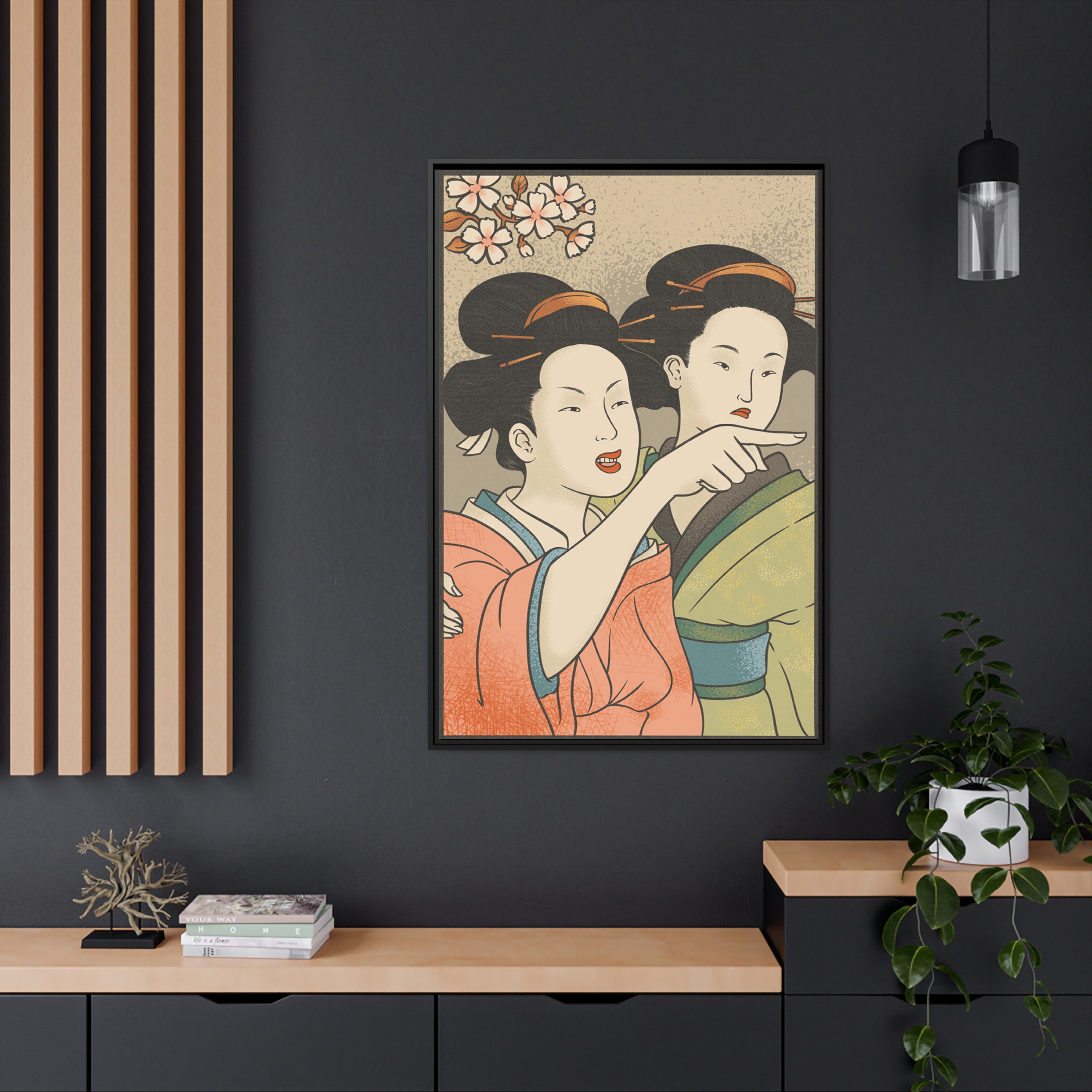 Framed Canvas - Japanese Woman Yells at Cat