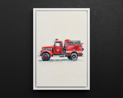 Framed Canvas - Vintage Firetruck Nursery