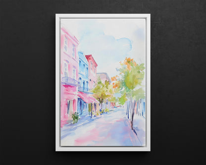 Framed Canvas - Pastel Charleston Street Scene