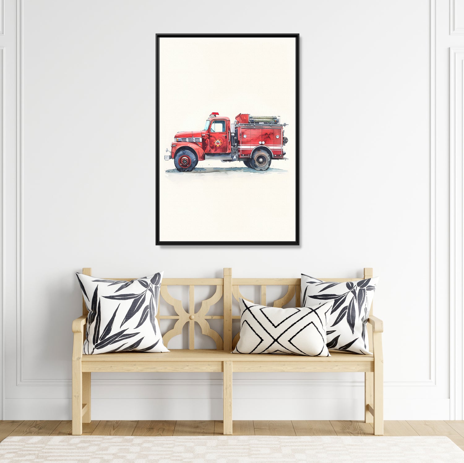 Framed Canvas - Vintage Firetruck Nursery