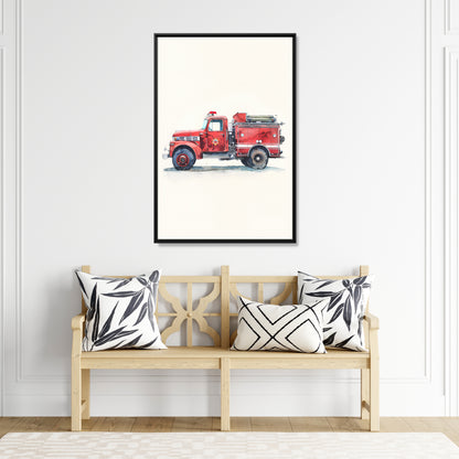 Framed Canvas - Vintage Firetruck Nursery