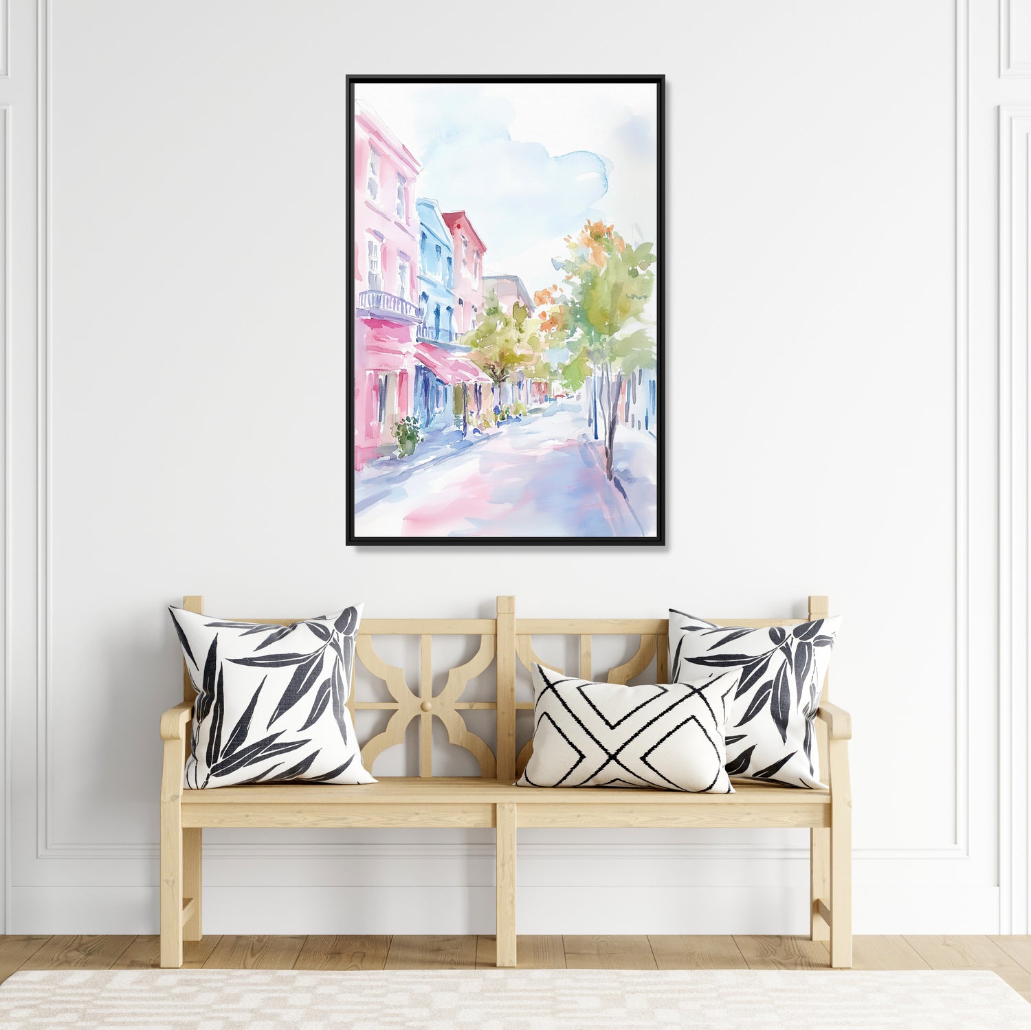 Framed Canvas - Pastel Charleston Street Scene