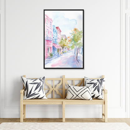 Framed Canvas - Pastel Charleston Street Scene