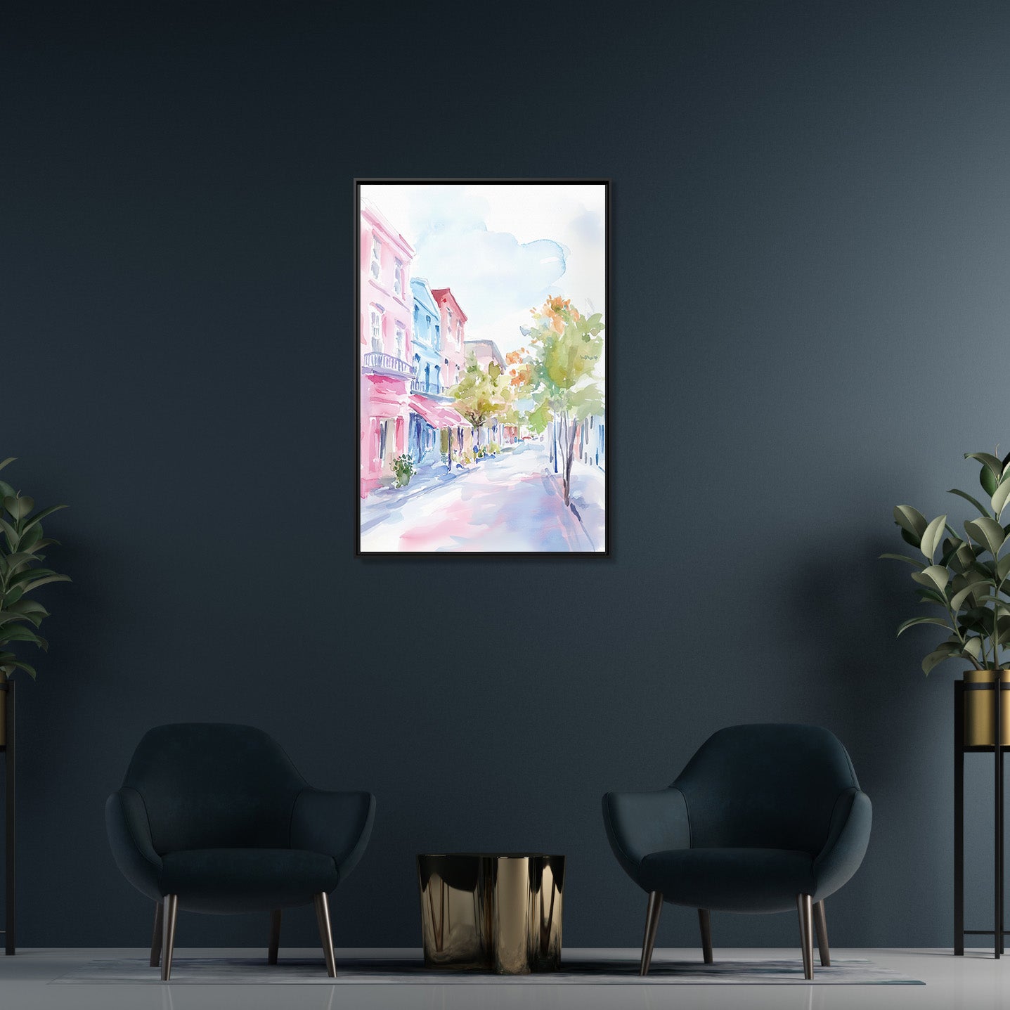 Framed Canvas - Pastel Charleston Street Scene
