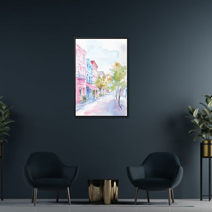 Framed Canvas - Pastel Charleston Street Scene