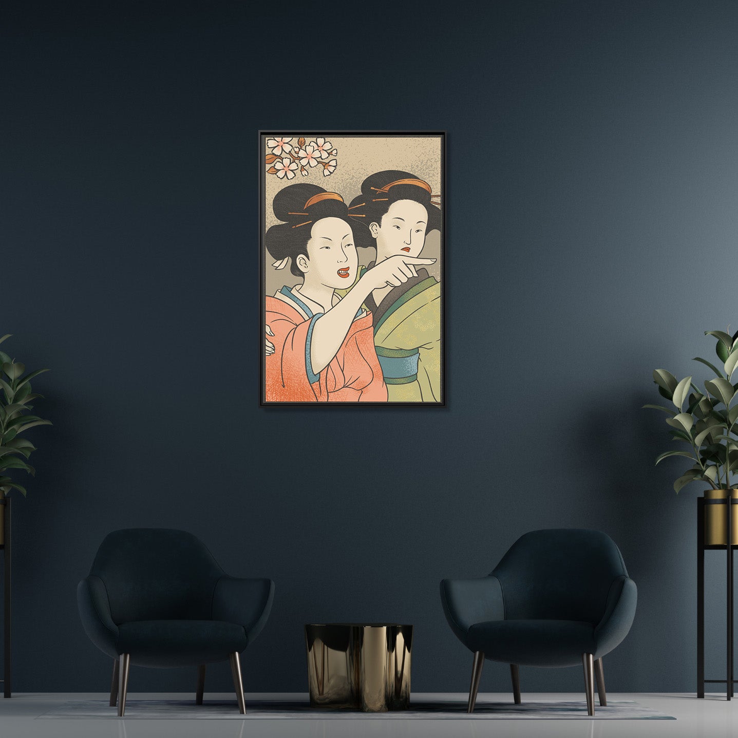 Framed Canvas - Japanese Woman Yells at Cat