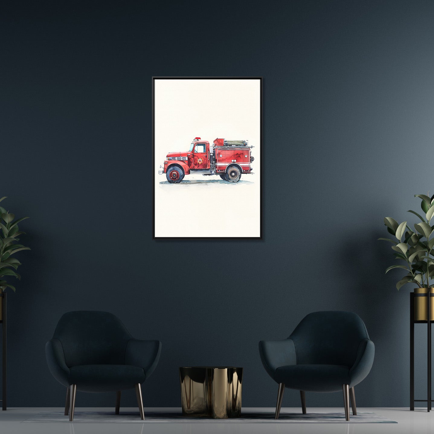 Framed Canvas - Vintage Firetruck Nursery