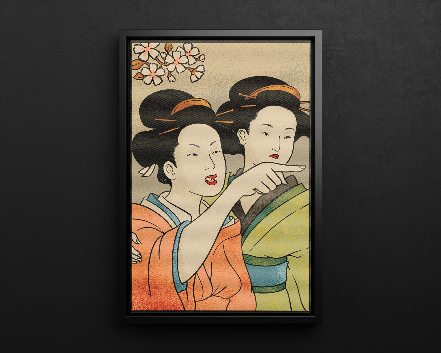 Framed Canvas - Japanese Woman Yells at Cat