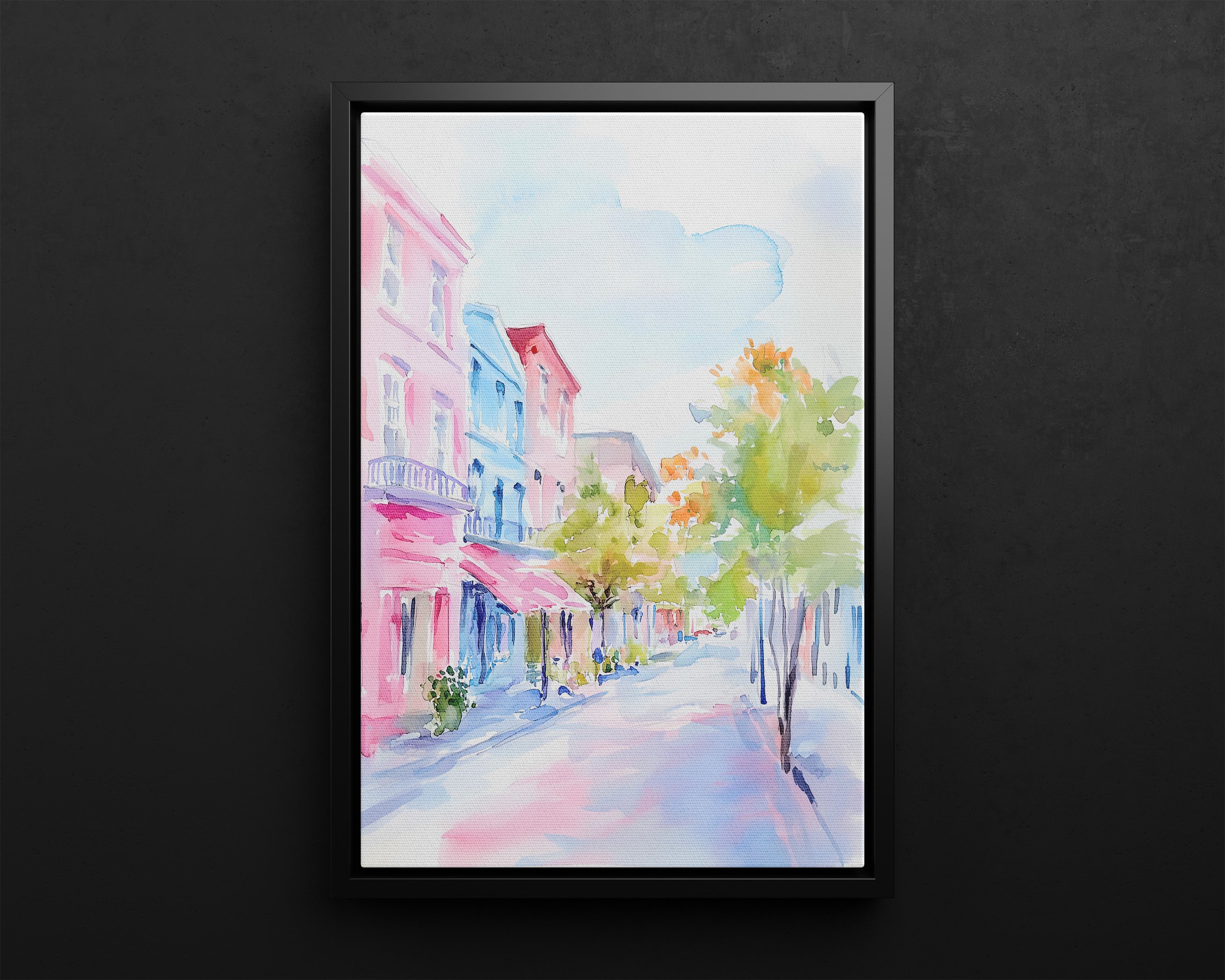 Framed Canvas - Pastel Charleston Street Scene
