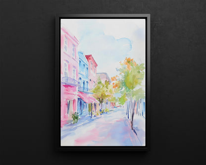 Framed Canvas - Pastel Charleston Street Scene