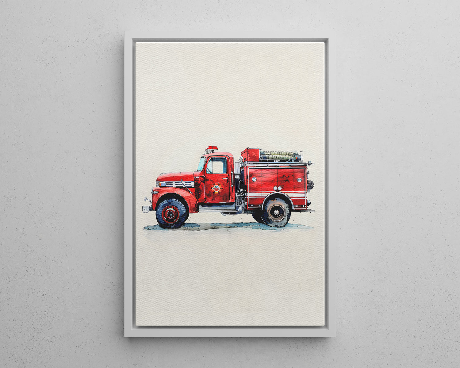 Framed Canvas - Vintage Firetruck Nursery