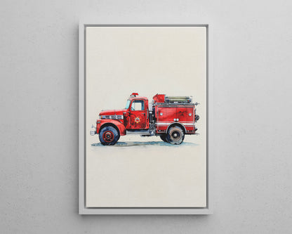 Framed Canvas - Vintage Firetruck Nursery