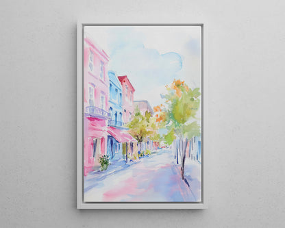 Framed Canvas - Pastel Charleston Street Scene