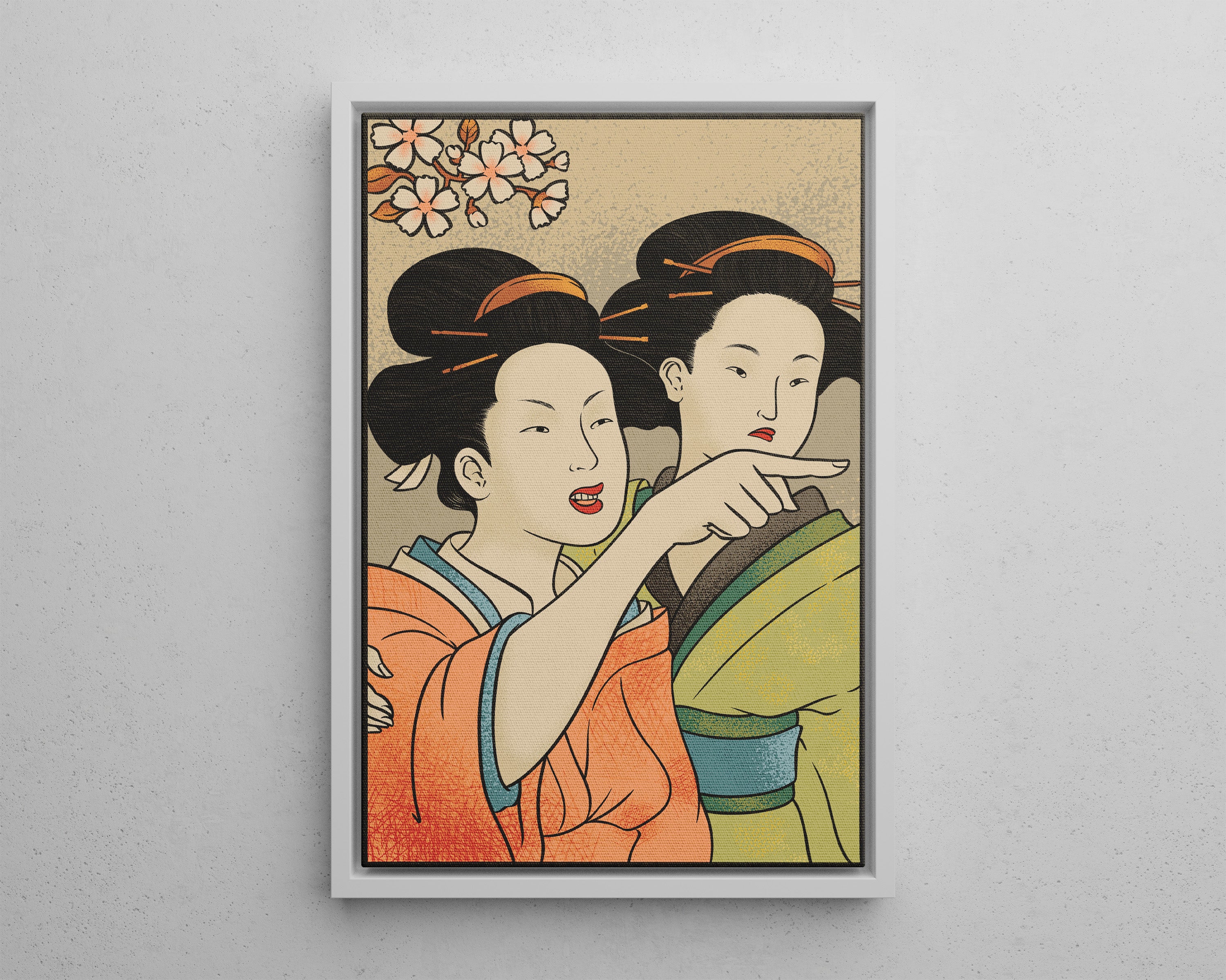 Framed Canvas - Japanese Woman Yells at Cat