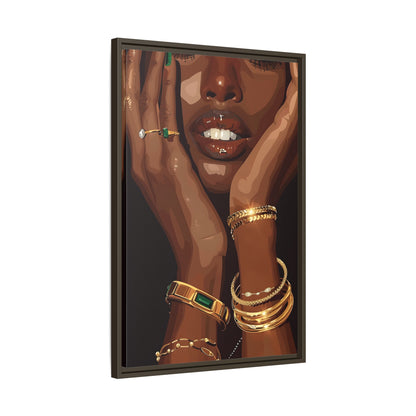 Framed Canvas - Golden Emerald Beauty Portrait