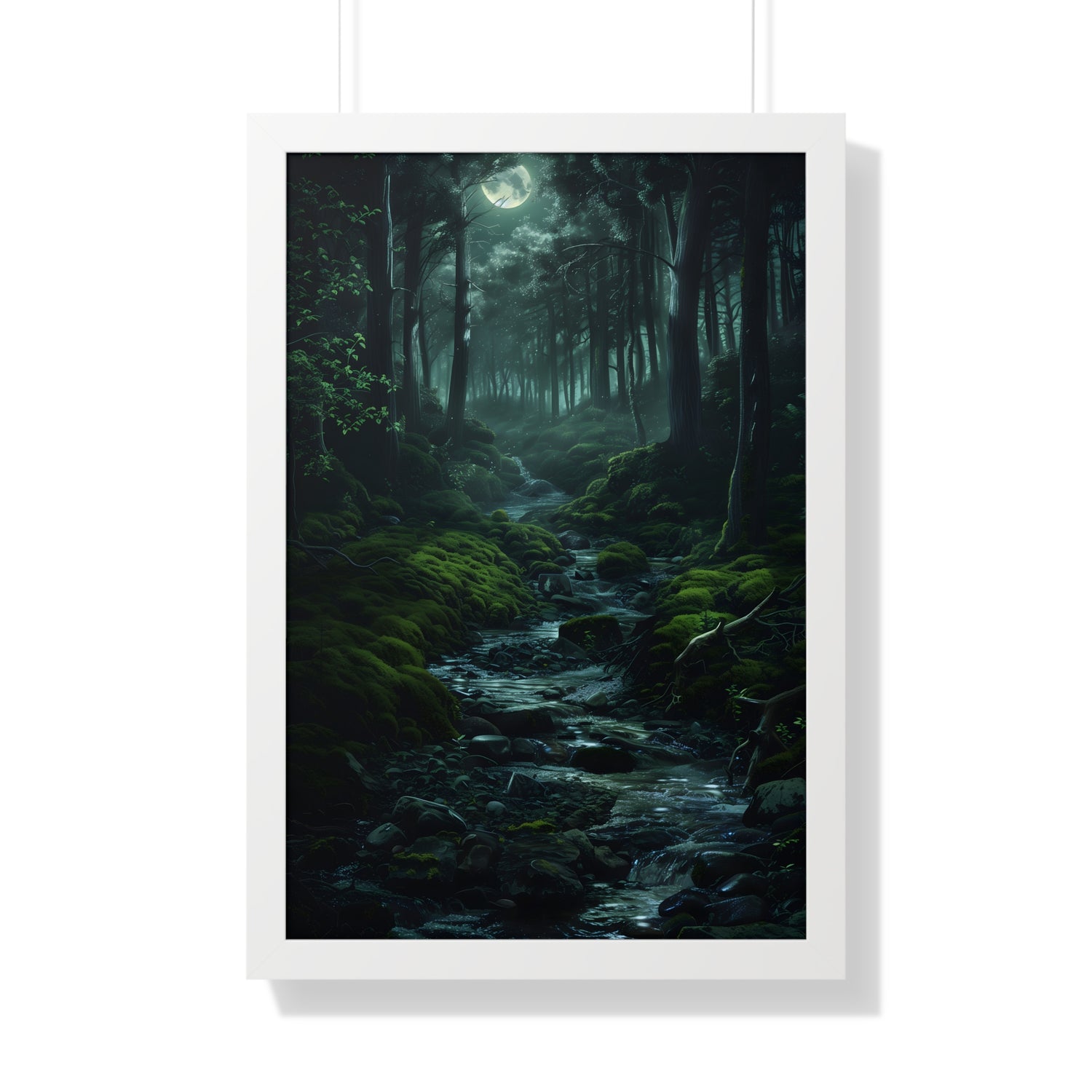 Framed Paper Print - Moonlit Forest Stream