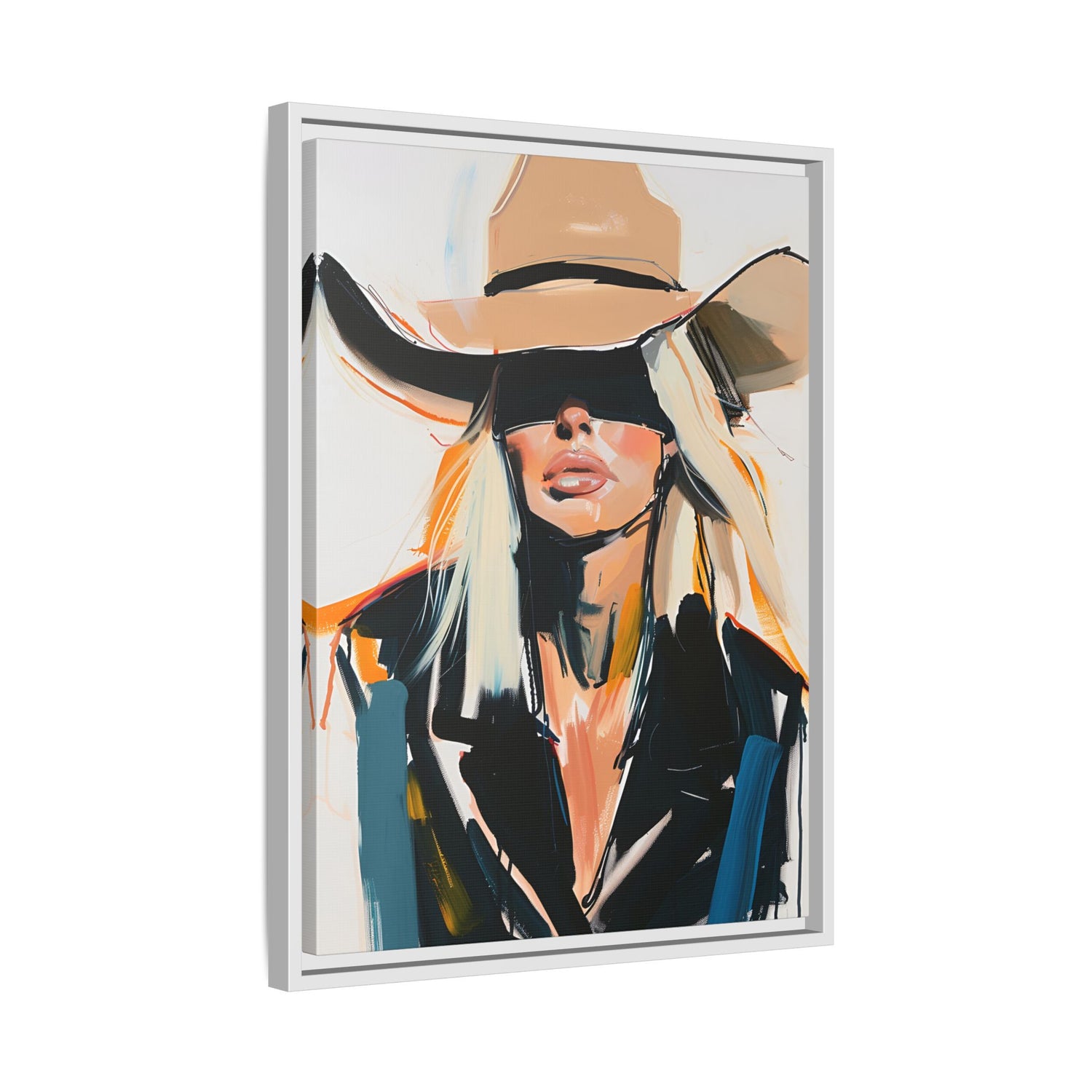 Framed Canvas - Blindfolded Cowgirl Charm