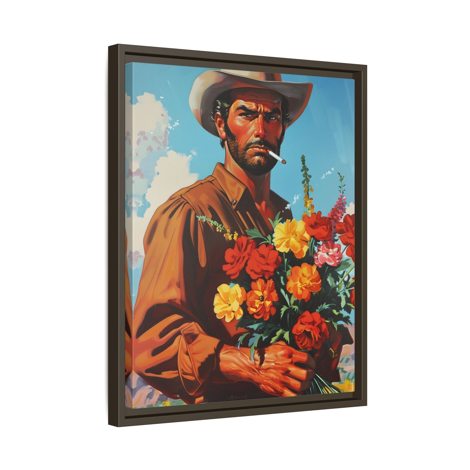 Framed Canvas - Rugged Blooms Cowboy