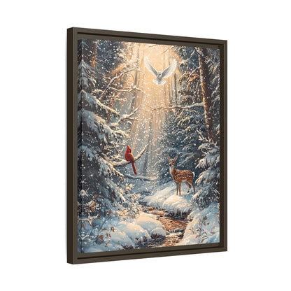 Framed Canvas - Winter Cardinal Deer Owl