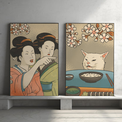 .75&quot; Matte Canvas - Unimpressed Cat Meme Ukiyo-e
