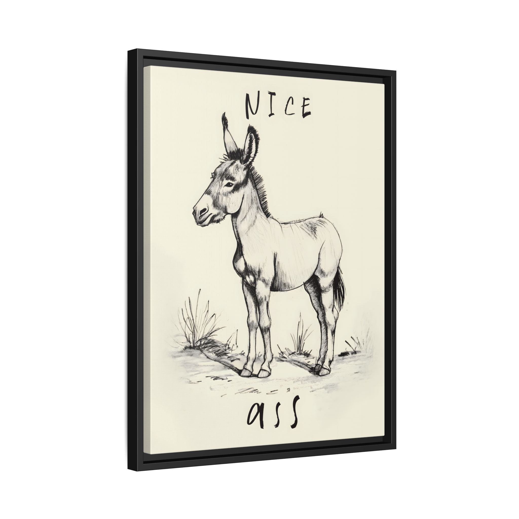 Framed Canvas - Donkey Line Art Humor