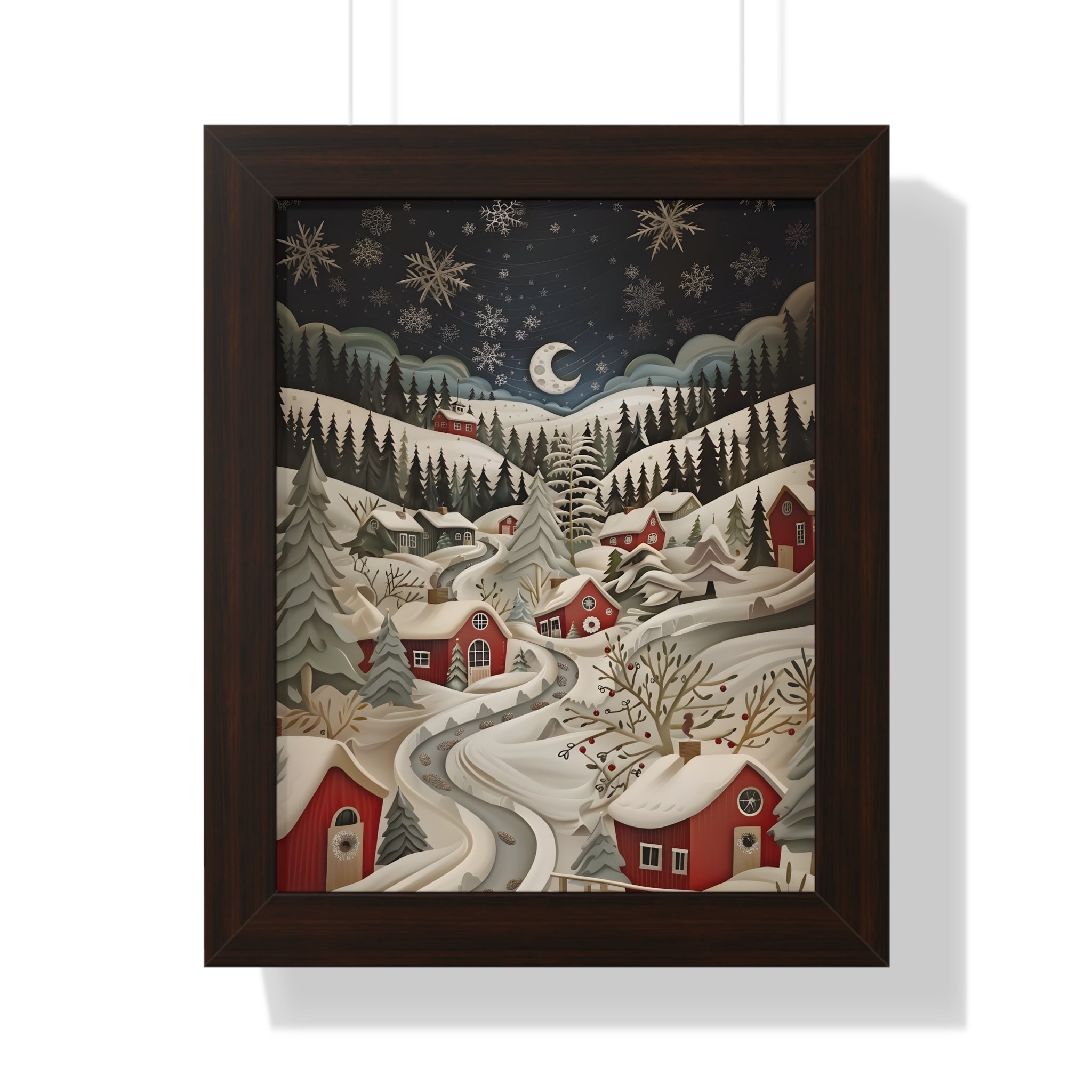 Framed Paper Print - Silent Snowfall Village