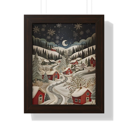Framed Paper Print - Silent Snowfall Village