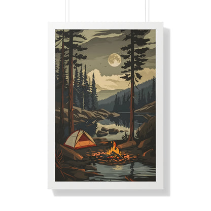 Framed Paper Print - Moonlit Campfire Escape