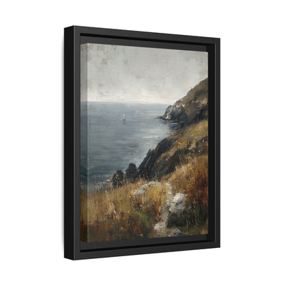 Framed Canvas - Cliffside Sailboat Seascape