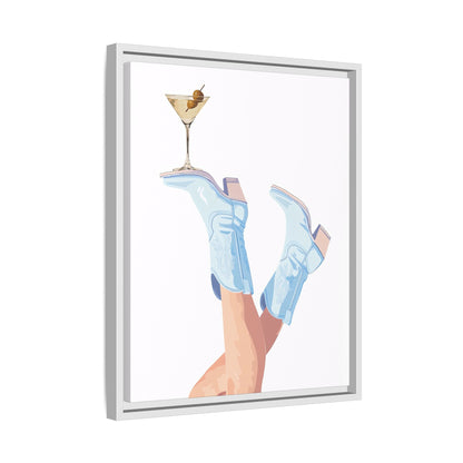 Framed Canvas - Boots Up, Cheers Babe